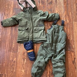 Olive Green Kids Winter Jacket and Snow Pants Set